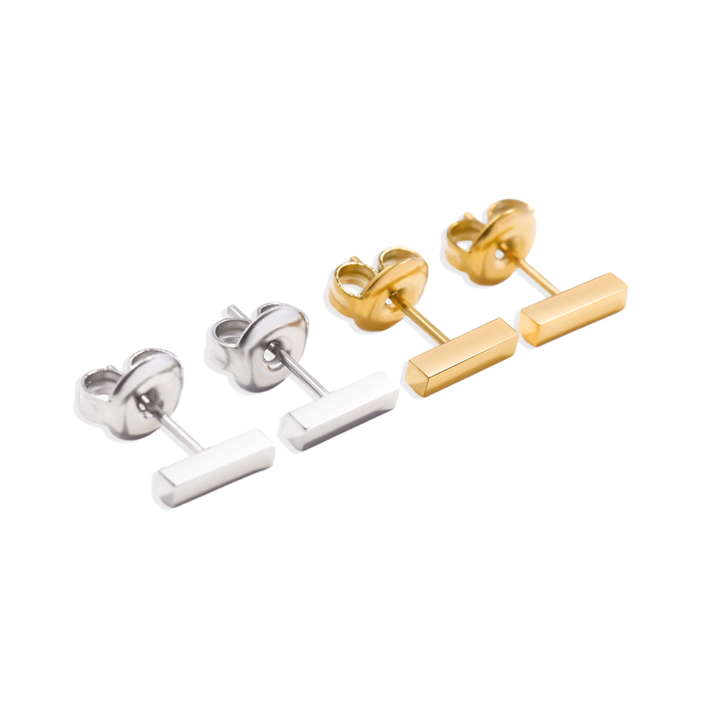 Dainty Bar Stud Earrings - Silver