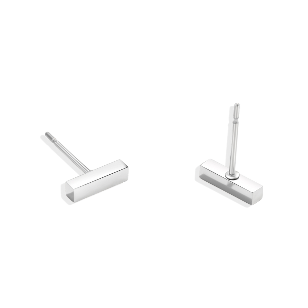 Dainty Bar Stud Earrings - Silver