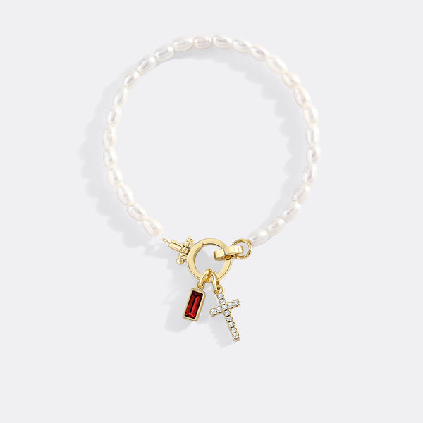 Pearl Cross Charm Bracelet – Mint & Lily