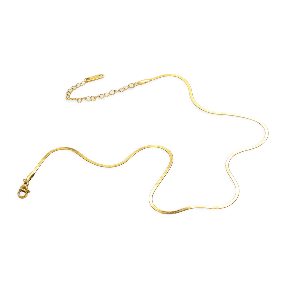 Dainty Herringbone Chain Necklace - 18k Gold Plated / 16" + 2"