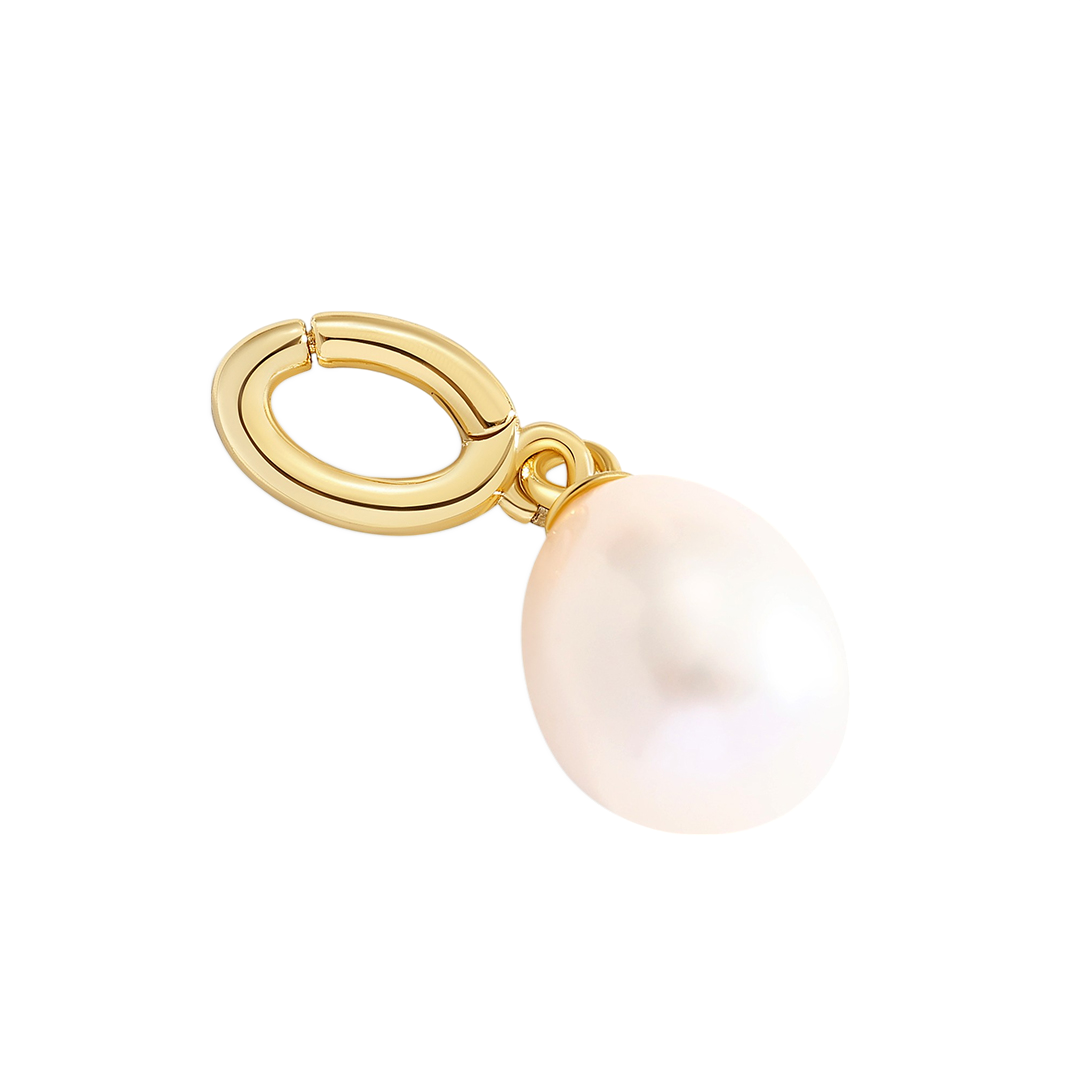 Gold earring with a pearl on a light gray background