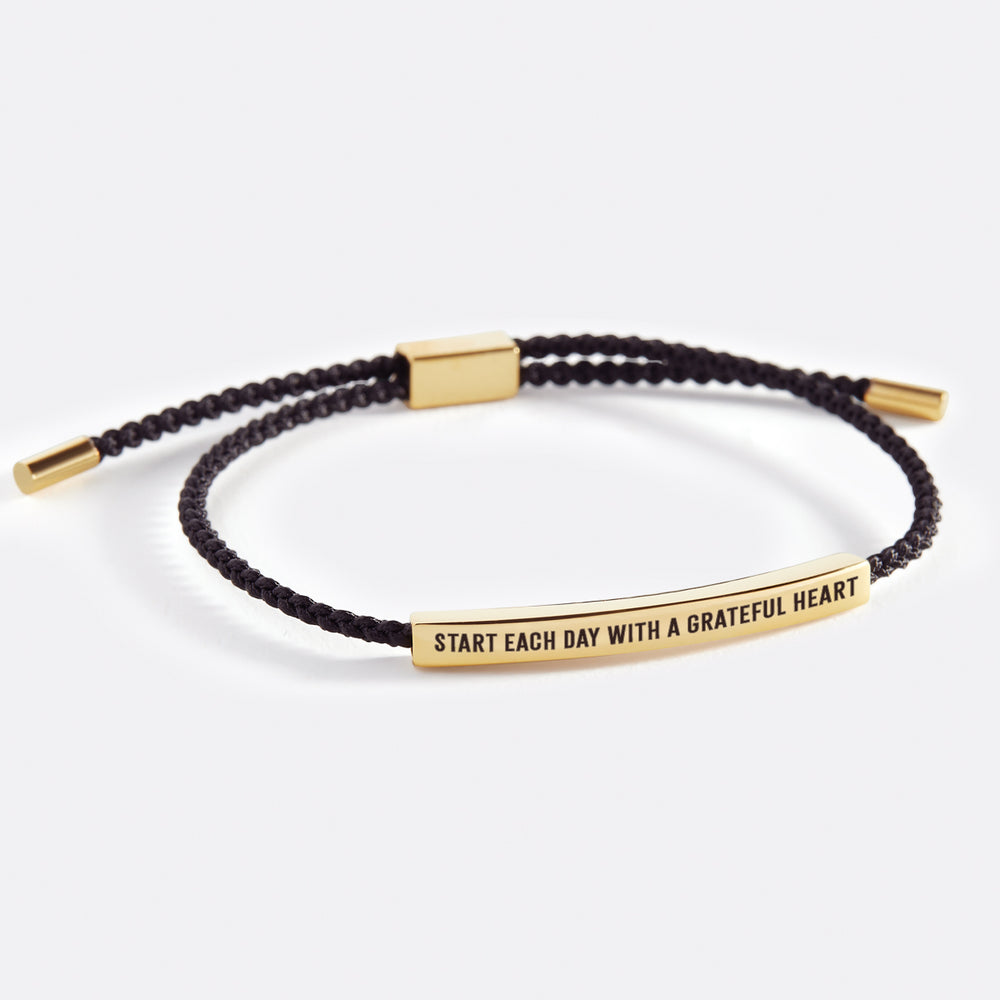 Start Each Day With A Greatful Heart Inspire Bracelet - Gold / Midnight Black / Standard