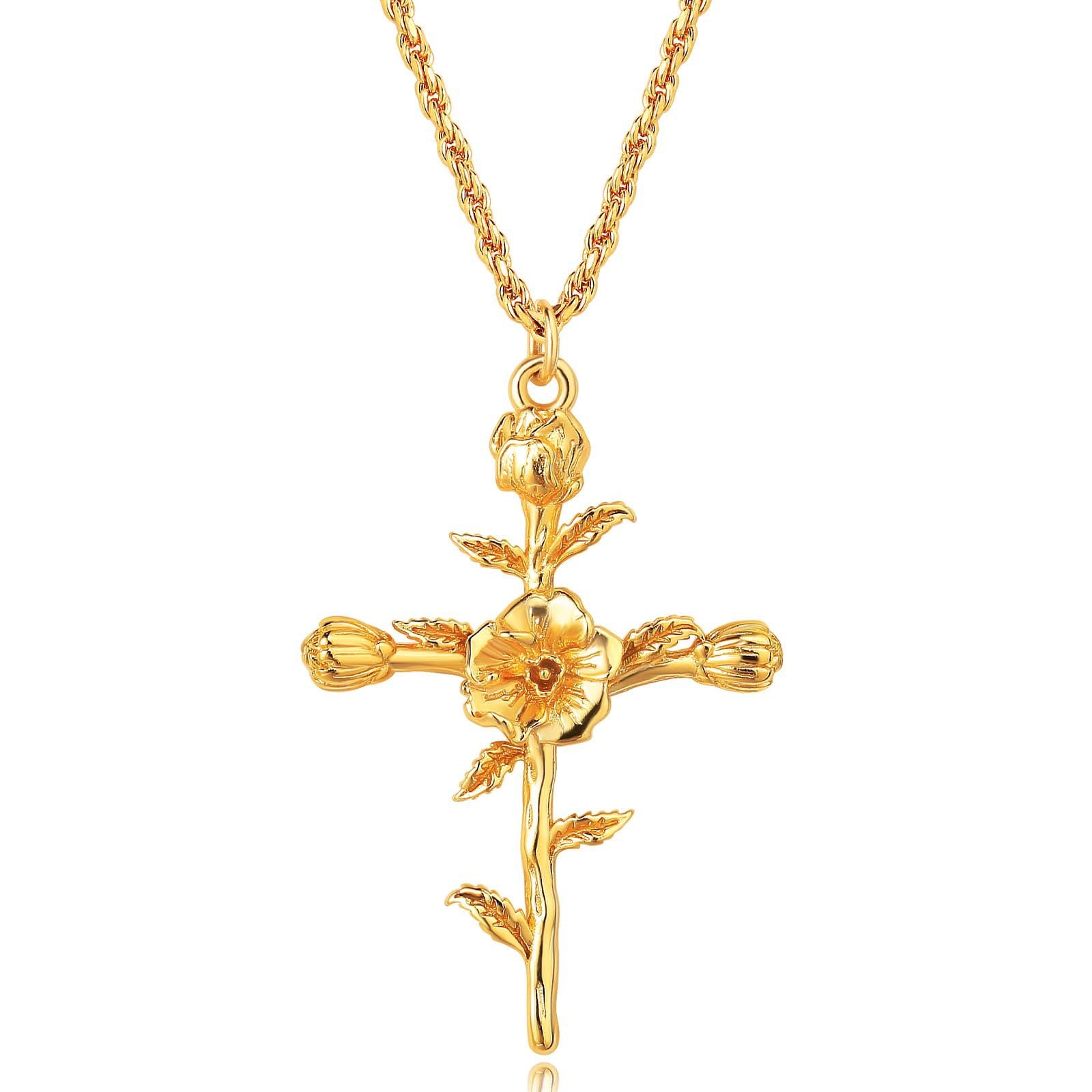 Floral Cross Pendant Necklace – Mint & Lily