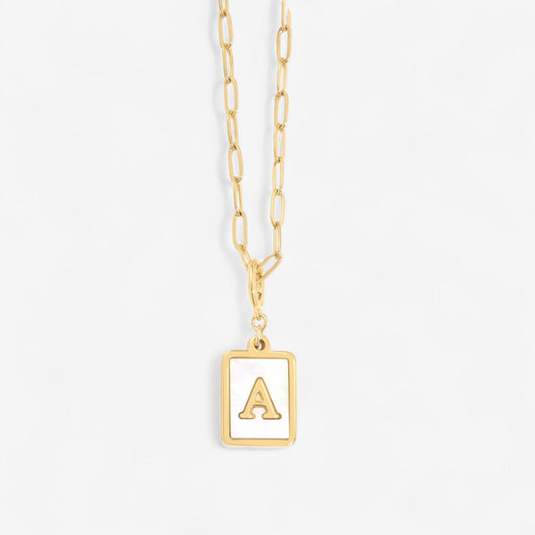 Mother of Pearl Card Initial Necklace | Paperclip Chain – Mint & Lily
