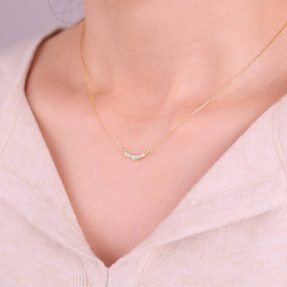 Curved Diamond Bar Necklace - 18k Gold Over Sterling Silver