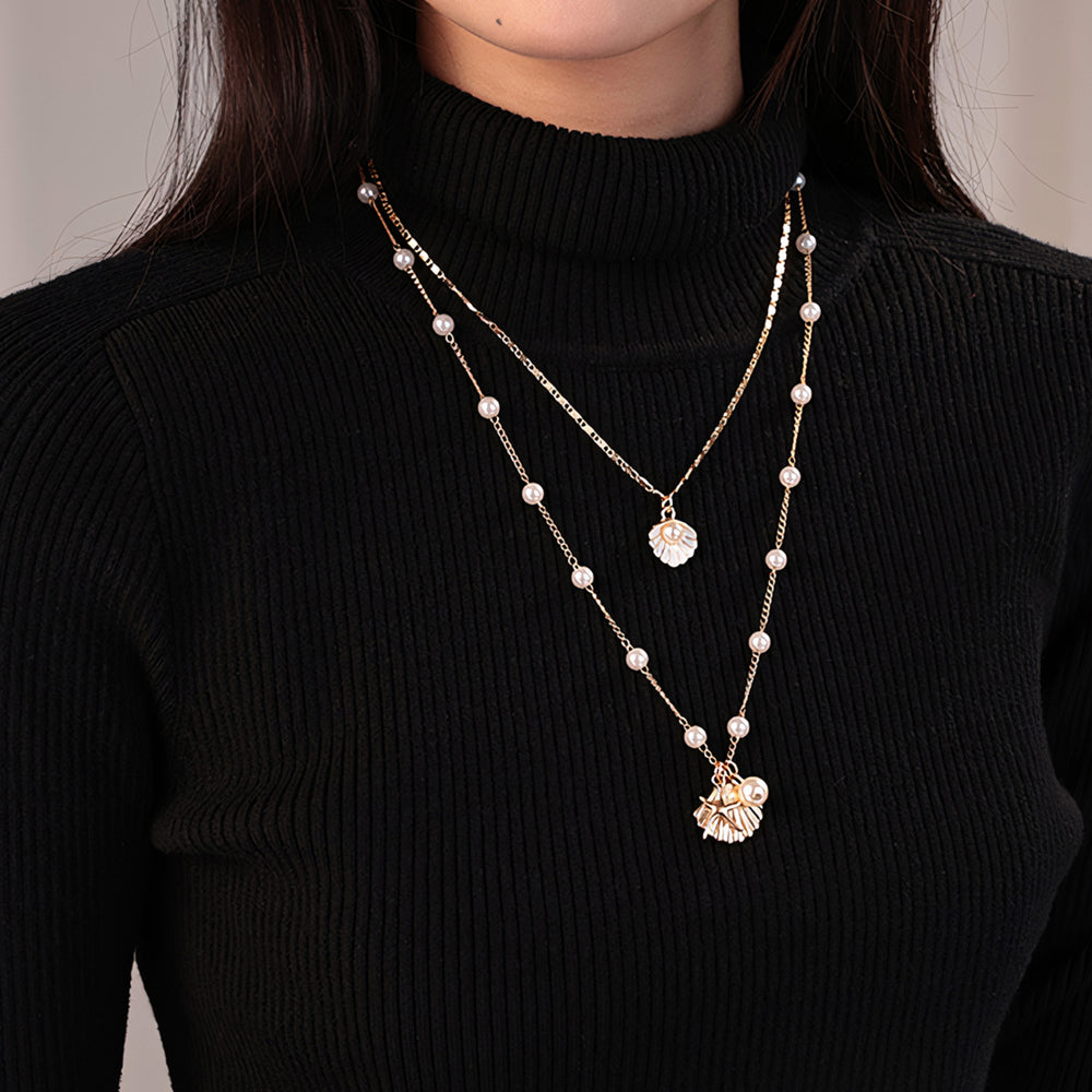 Pearl and Shell Pendant Necklace Set - Default Title