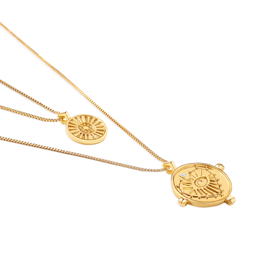 Layered Evil Eye Coin Necklace - Default Title