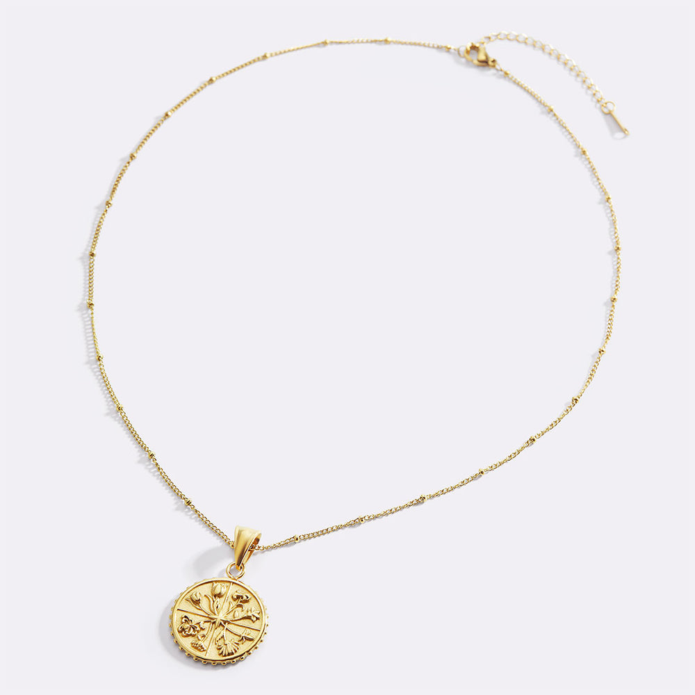 Floral Coin Pendant Necklace - Default Title