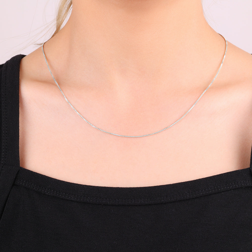 Box Chain Necklace - 925 Sterling Silver / 1mm / 16" + 2"