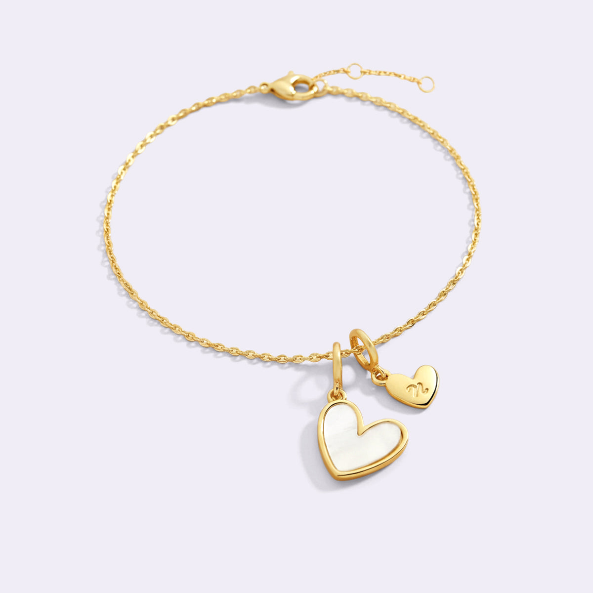 Dainty Mother Of Pearl Cable Chain Bracelet with Initial Heart