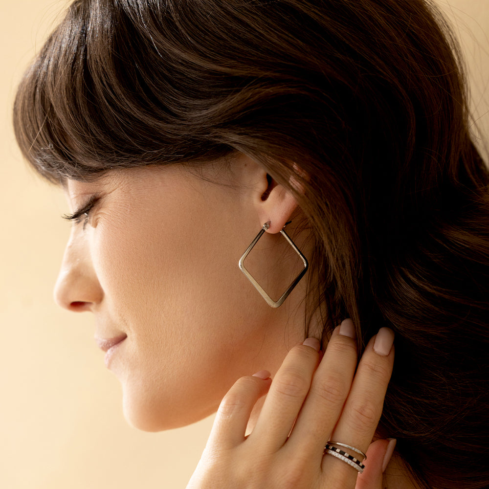 Geometric Girl Boss Hoop Earrings - Silver
