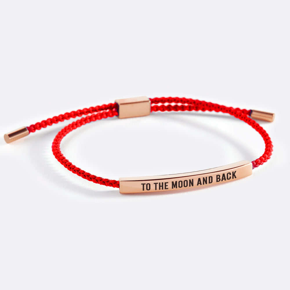 To The Moon And Back Inspire Bracelet - 18k Rose Gold Plated / Lucky Red / Personalized