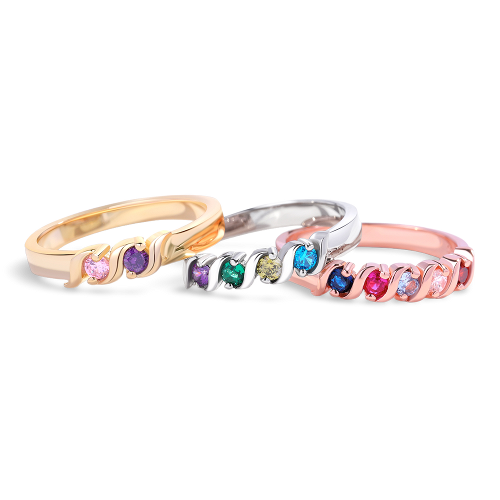 Personalized Wave Birthstones Ring - 18k Gold Over Sterling Silver / 5