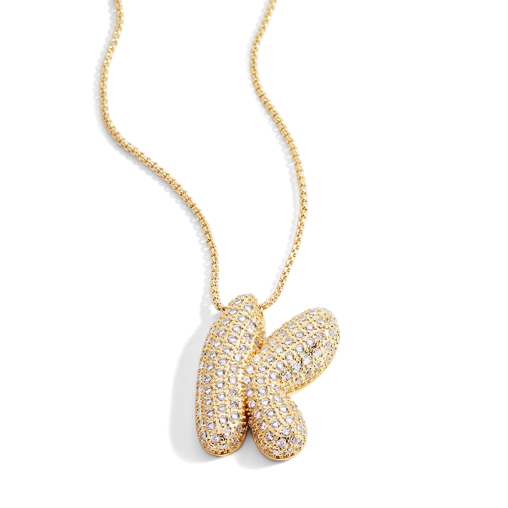 Pave Bubble Initial Necklace - Gold / K