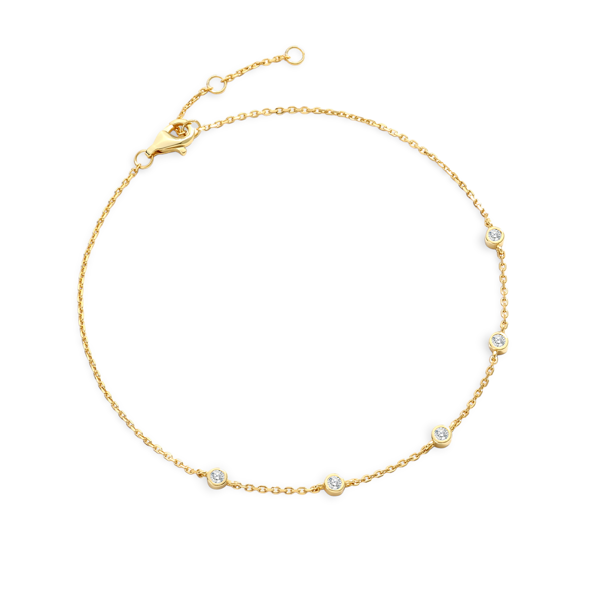 Gold bracelet with small diamonds on a light gray background