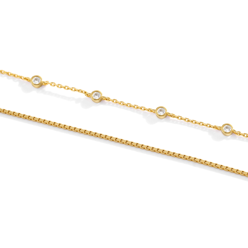 Gold chain necklace on a white background