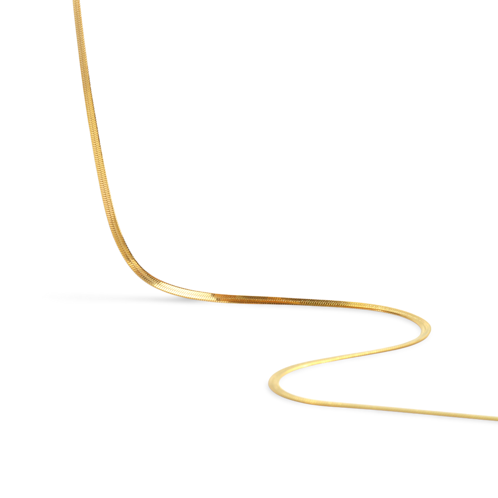 Dainty Herringbone Chain Necklace - 18k Gold Plated / 16" + 2"