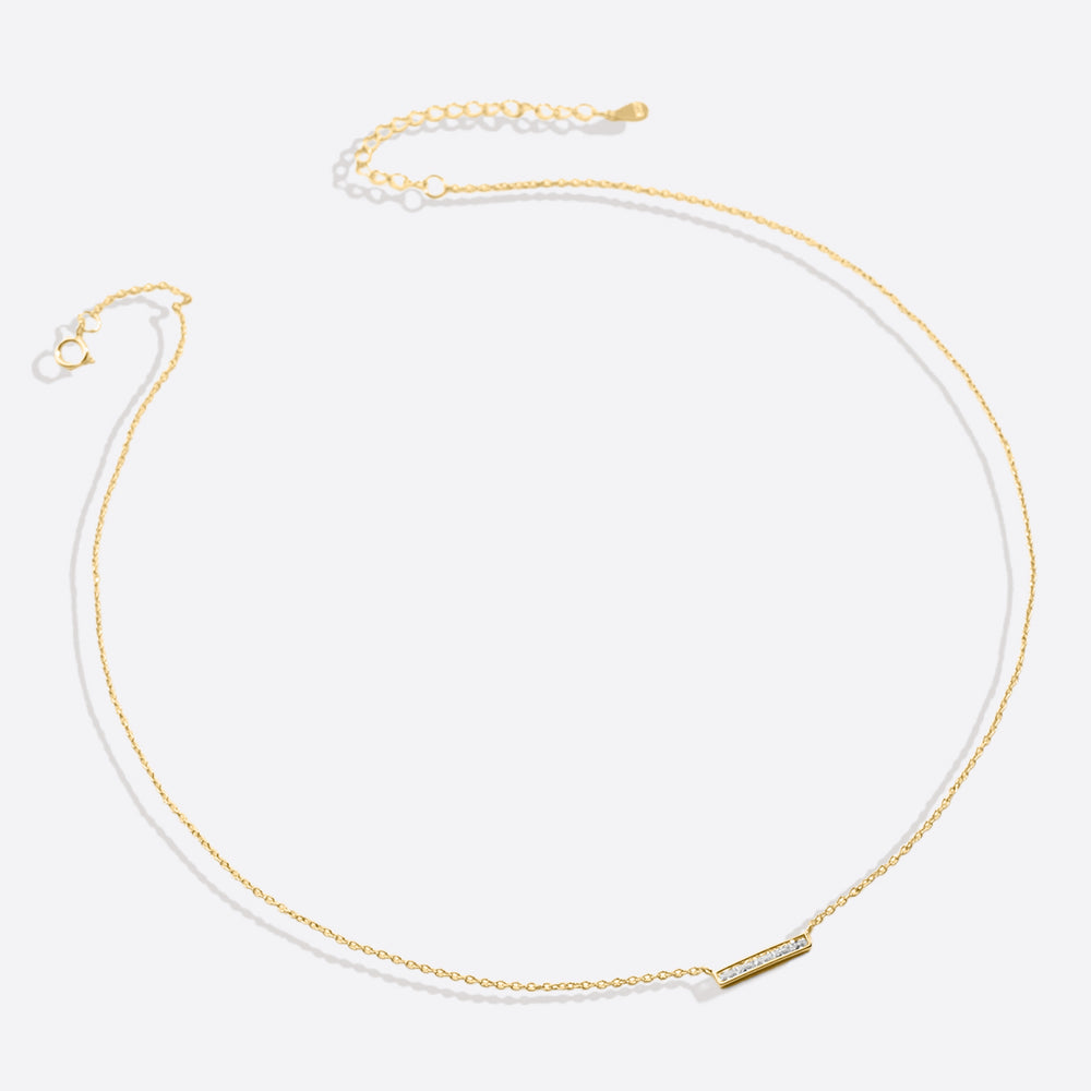 Dainty Crystal Bar Pendant Necklace - 18k Gold Over Sterling Silver