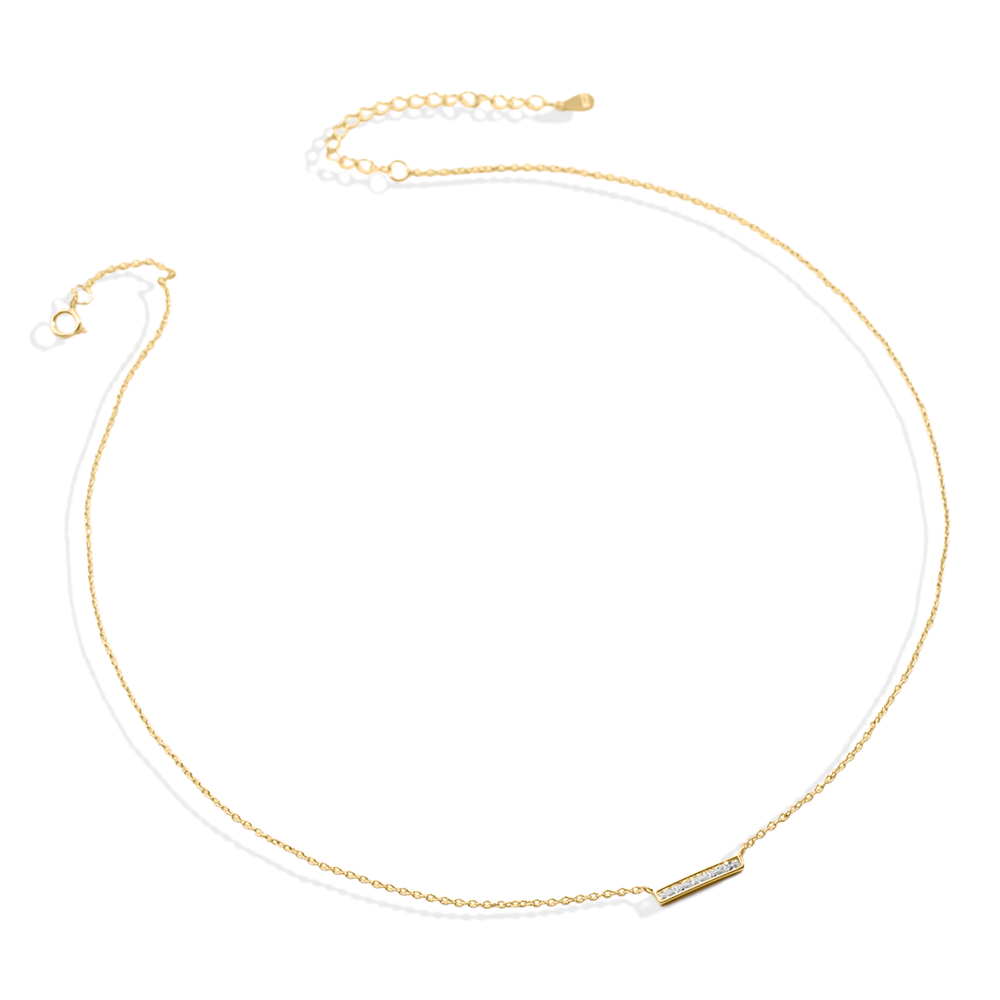 Dainty Crystal Bar Pendant Necklace - 18k Gold Over Sterling Silver