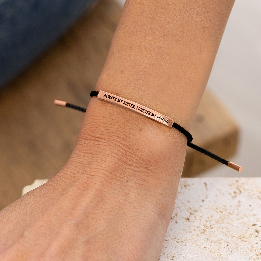 Always My Sister, Forever My Friend Inspire Bracelet - 18k Rose Gold Plated / Lucky Red / Personalized
