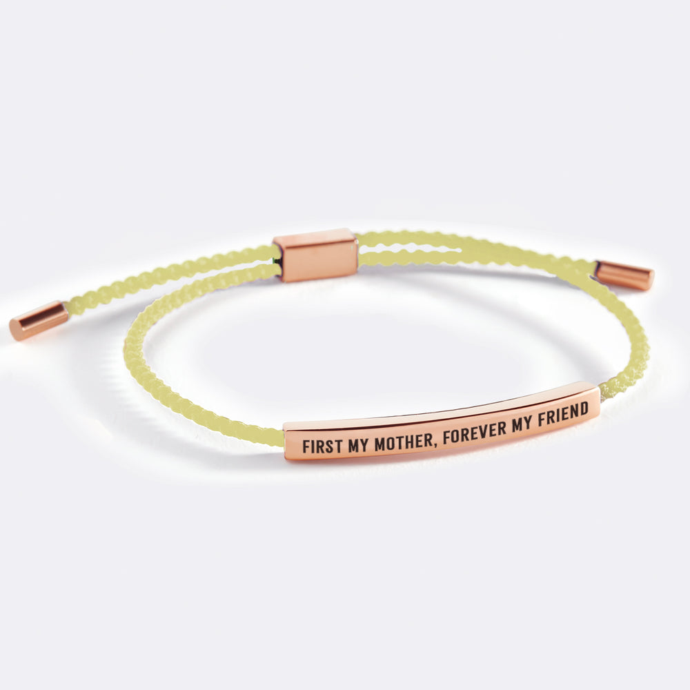 First My Mother, Forever My Friend Inspire Bracelet - 18k Rose Gold Plated / Lemon Yellow / Personalized