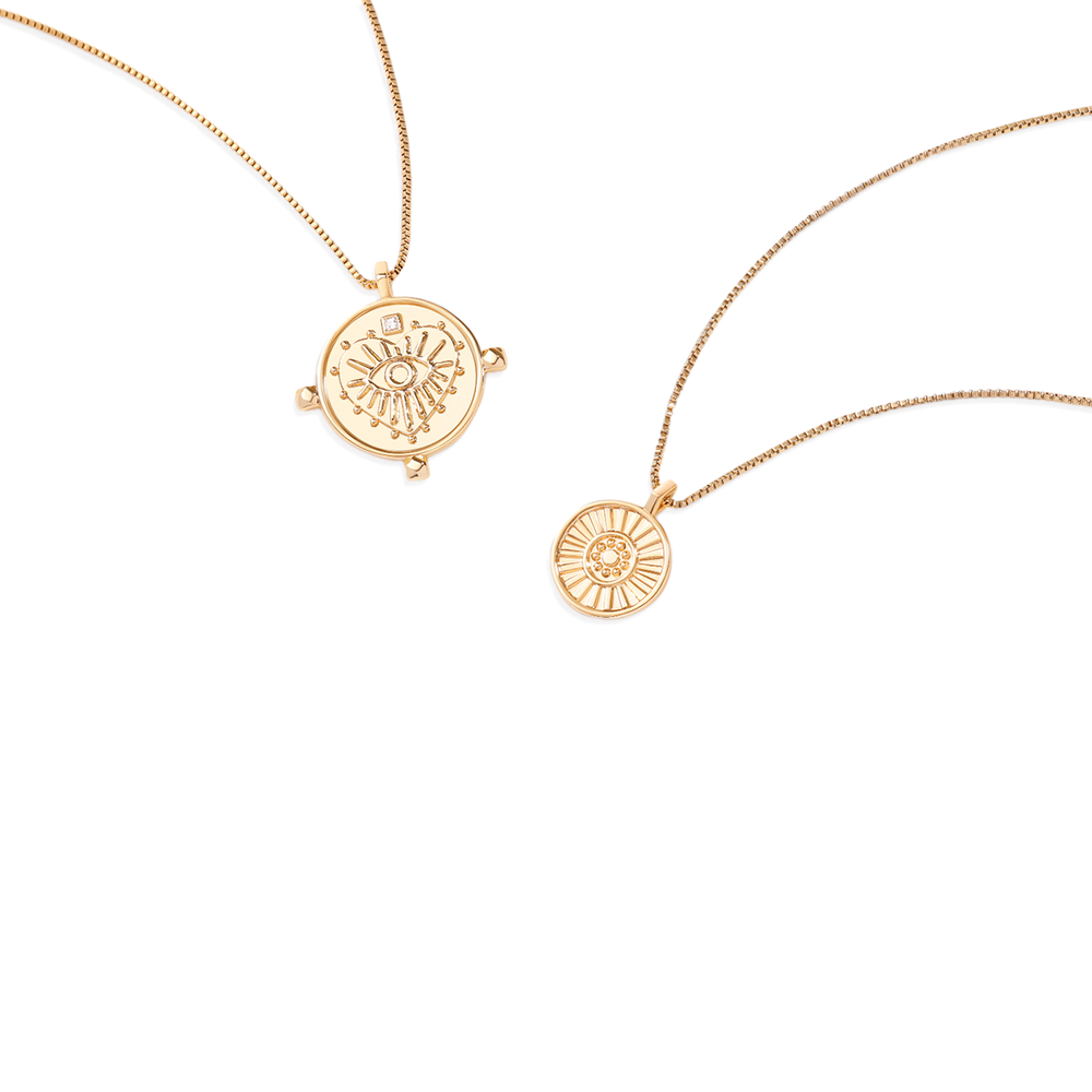 Layered Evil Eye Coin Necklace - Default Title