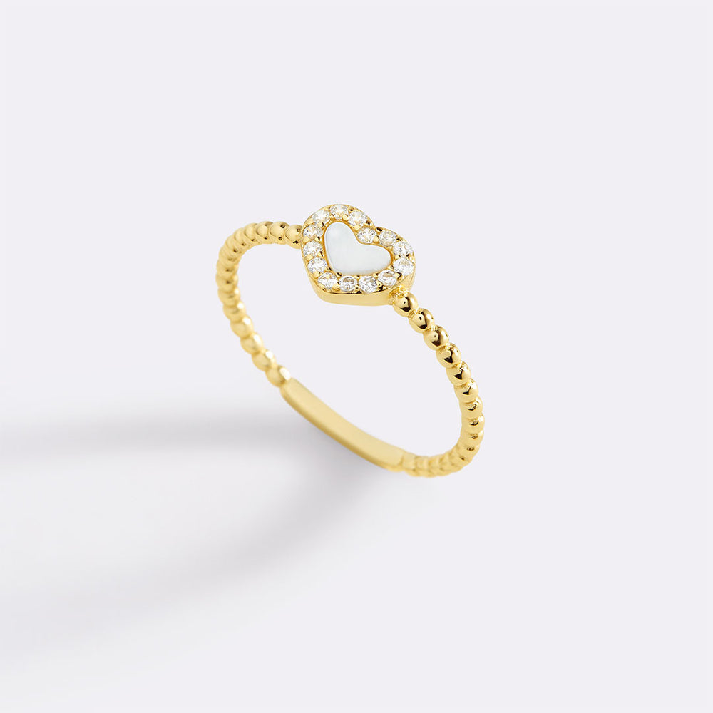 Tiny Gemstone Heart Stacking Ring - White Mother of Pearl / 12