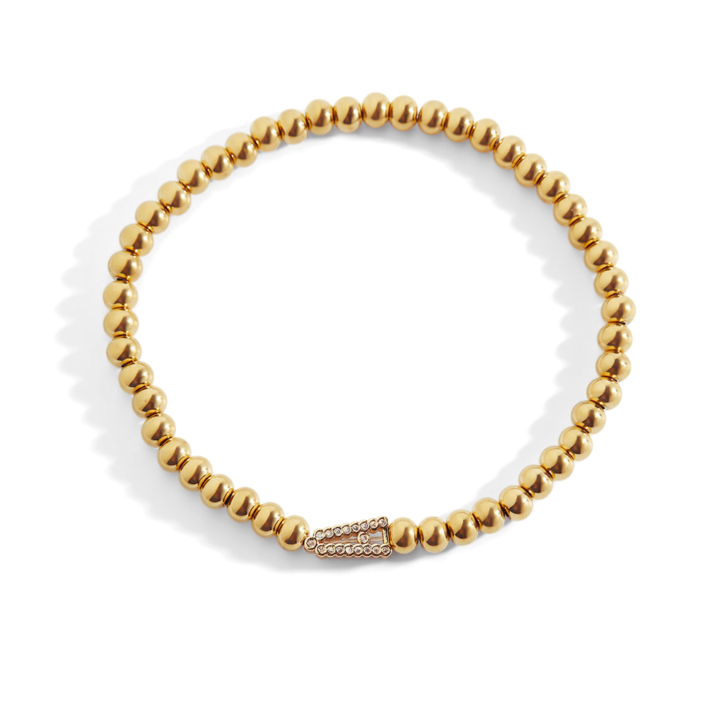 Stretch Diamond Initial Beaded Bracelet - A / 7.5"