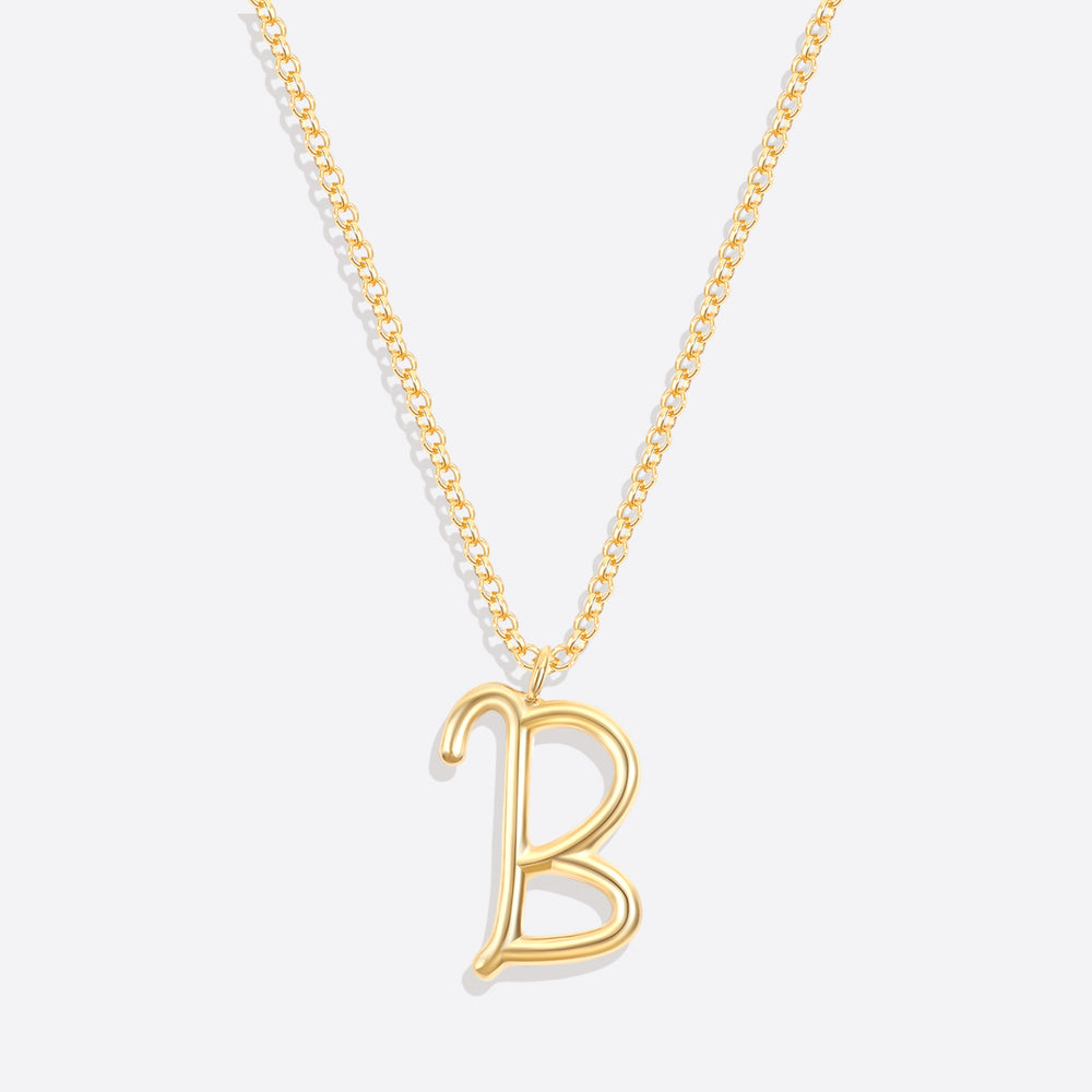 Flow Script Initial Necklace - 18k Gold Plated / B