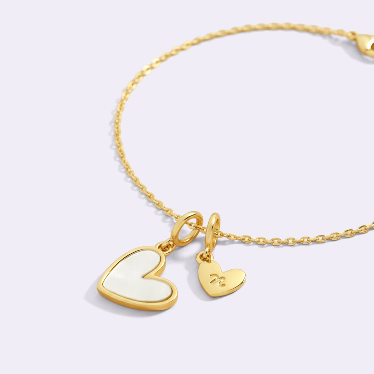 Dainty Mother Of Pearl Cable Chain Bracelet with Initial Heart