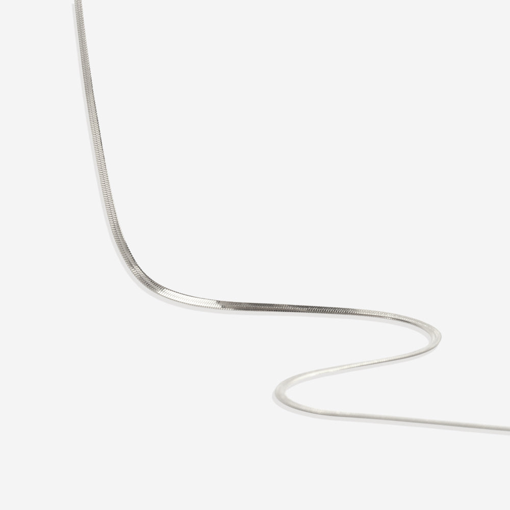 Dainty Herringbone Chain Necklace - Silver / 16" + 2"