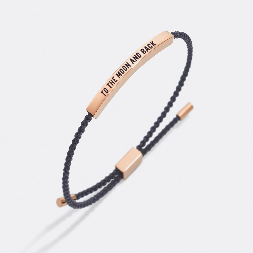 To The Moon And Back Inspire Bracelet - 18k Rose Gold Plated / Midnight Black / Personalized