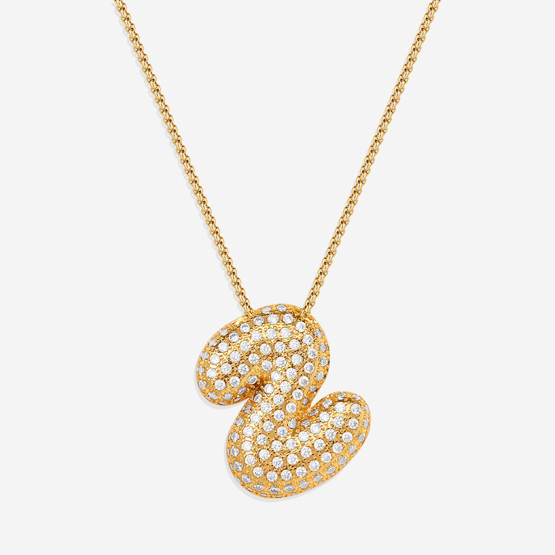 SILVER INITIAL PAVE RHINESTONE BUBBLE NECKLACE