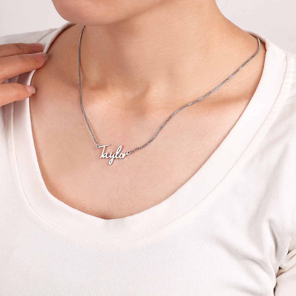 Fairy Name Necklace with Box Chain - 925 Sterling Silver / 16" + 2"