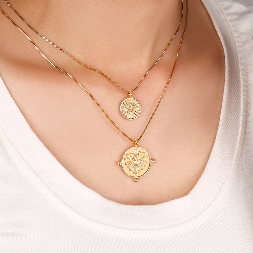 Layered Evil Eye Coin Necklace - Default Title