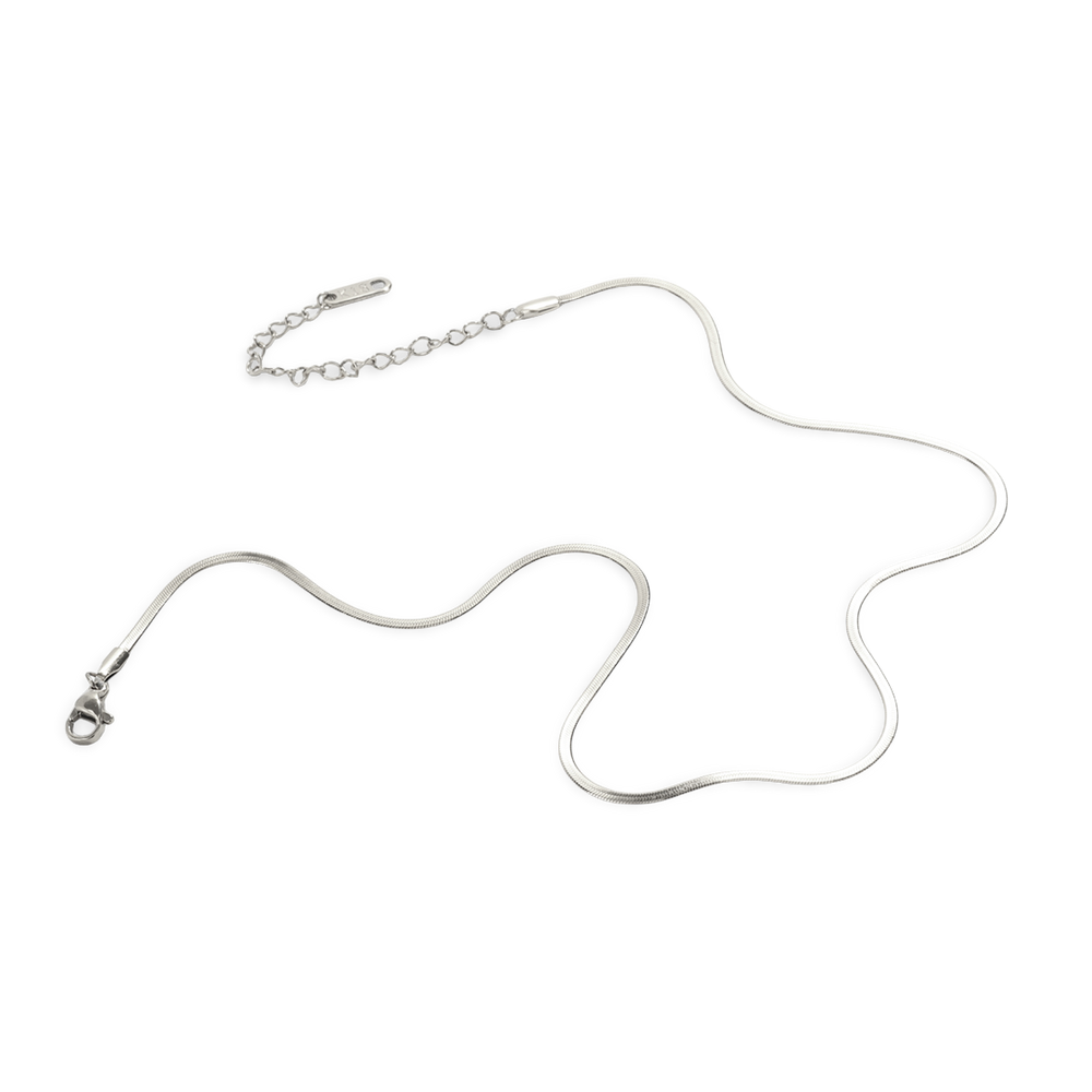 Dainty Herringbone Chain Necklace - Silver / 16" + 2"