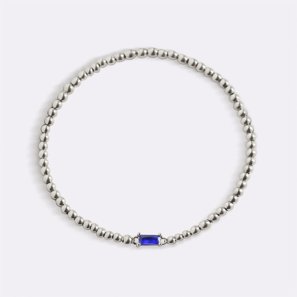 Sterling Silver Beaded Birthstone Bracelet - September Sapphire / 7"