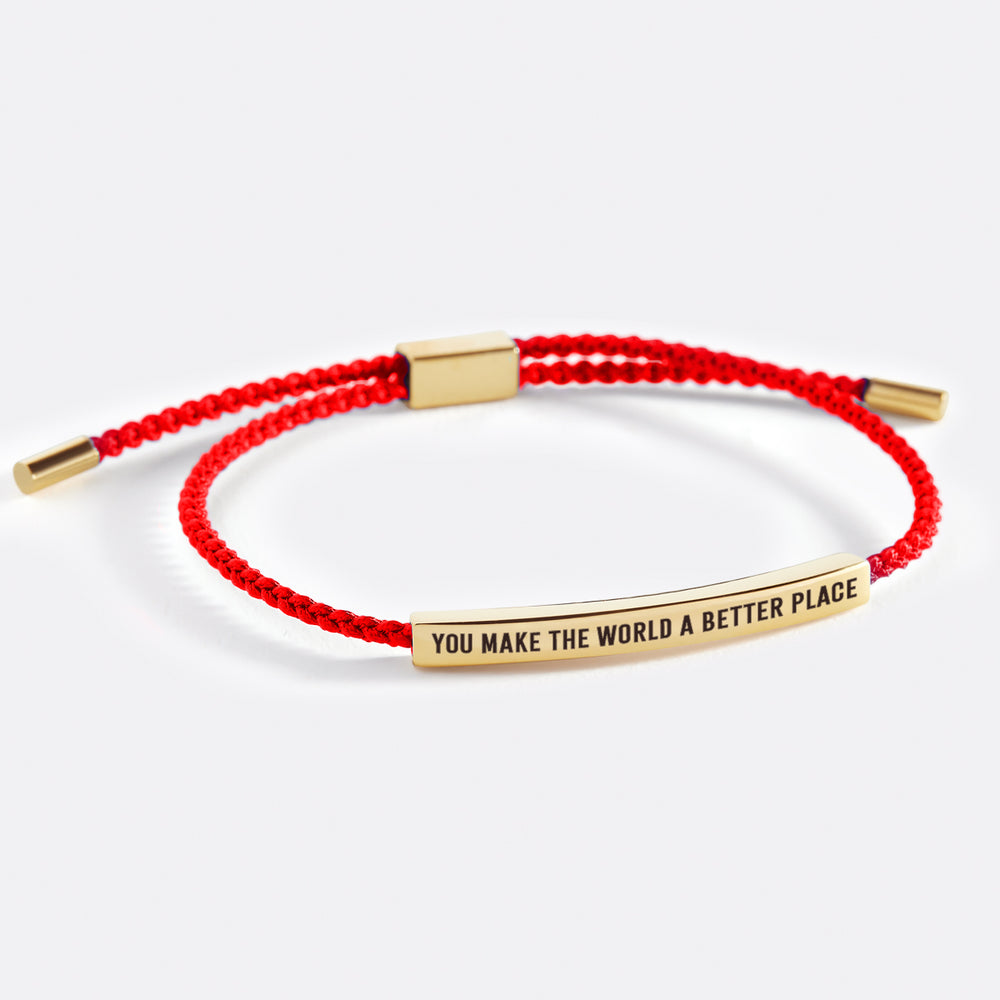You Make The World A Better Place Inspire Bracelet - Gold / Lucky Red / Personalized