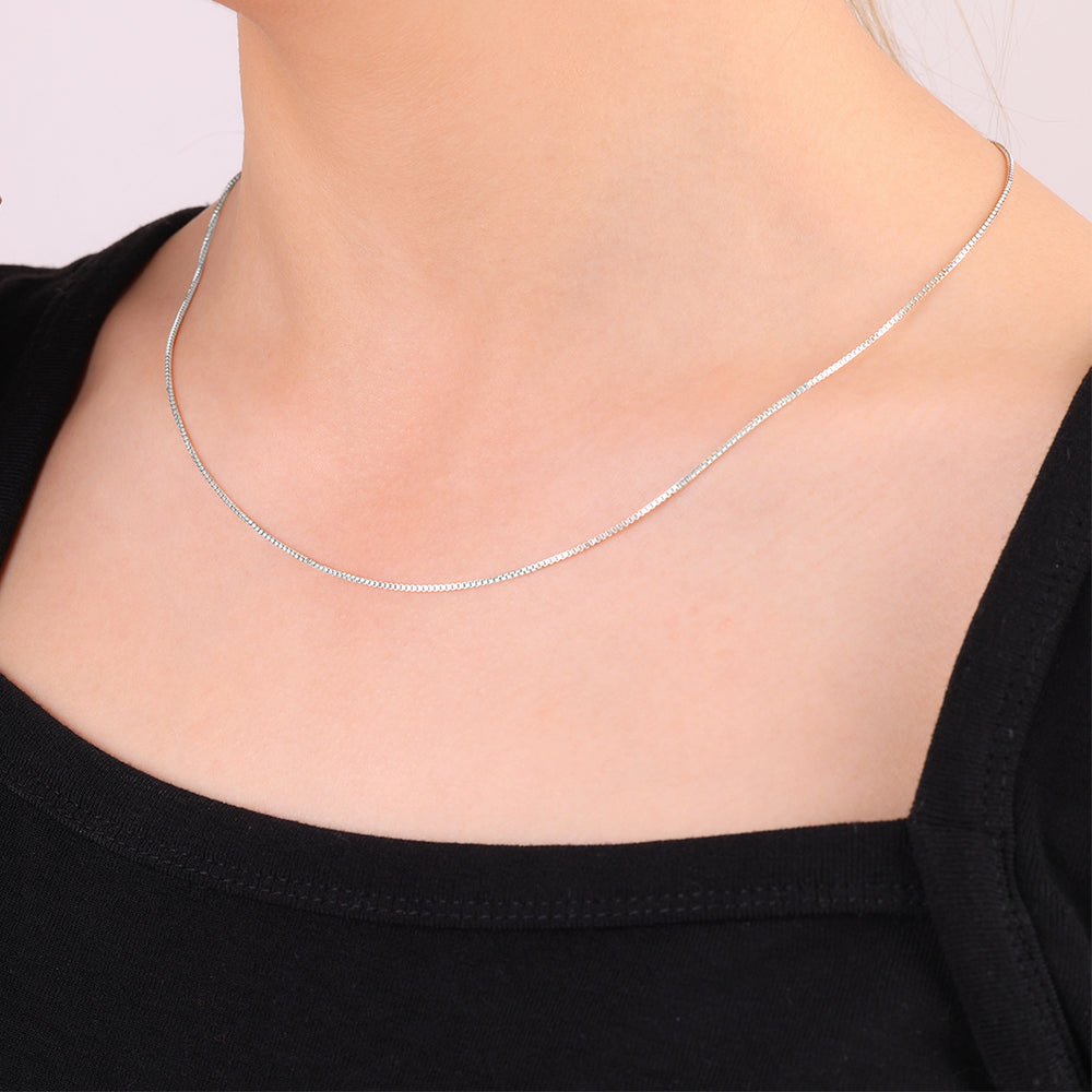 Box Chain Necklace - 925 Sterling Silver / 1mm / 16" + 2"