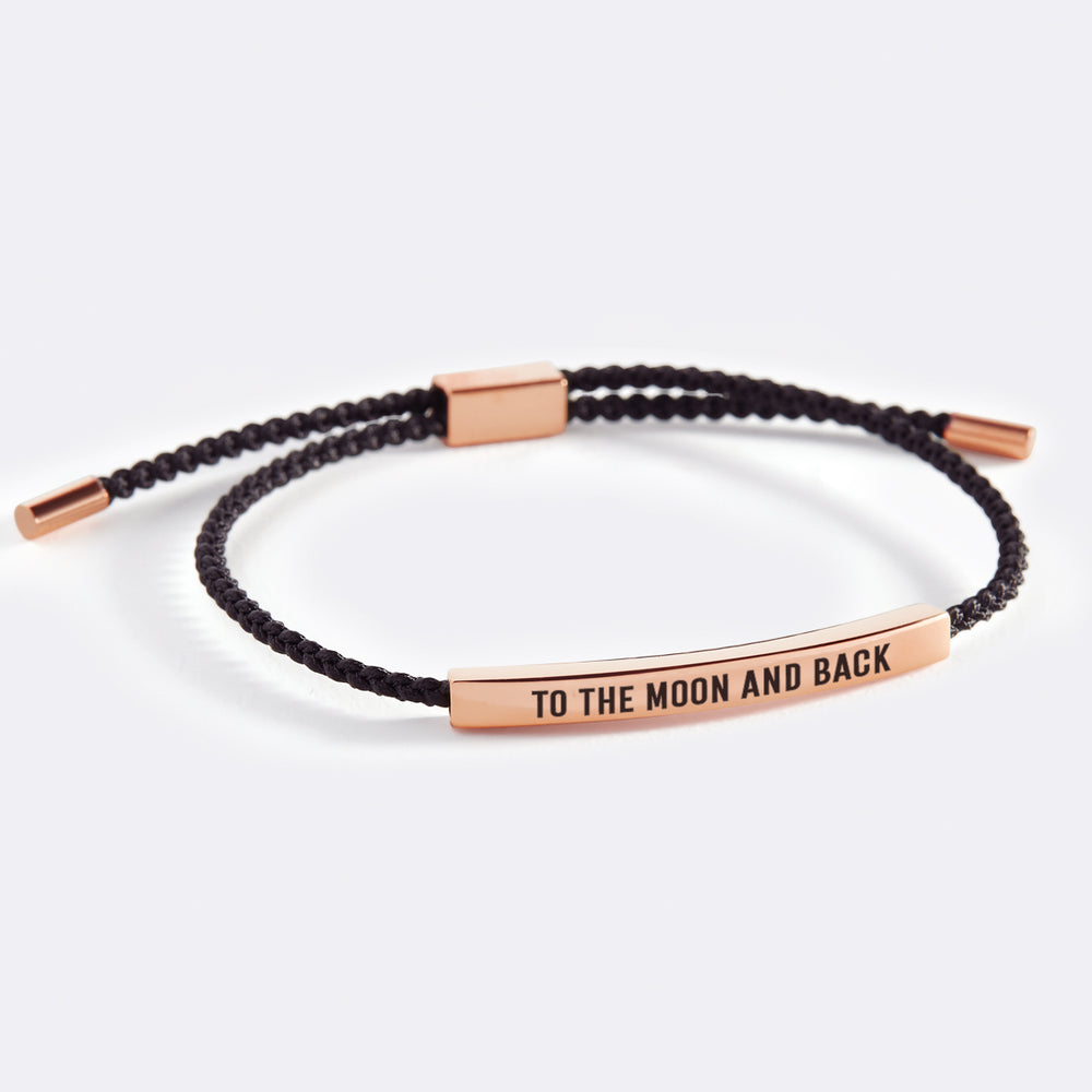 To The Moon And Back Inspire Bracelet - 18k Rose Gold Plated / Midnight Black / Personalized