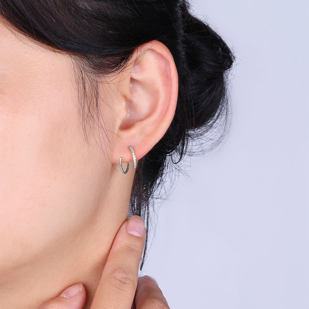 Double Loop Huggie Hoop Earrings - 925 Sterling Silver