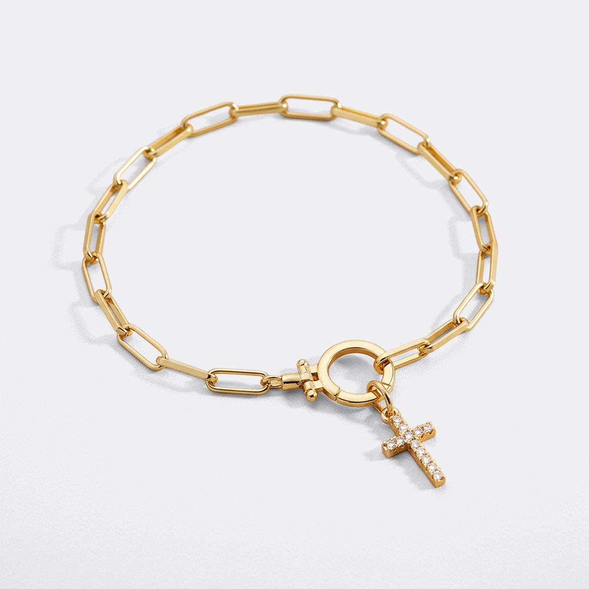 Mint Paperclip Bracelet with Pave Cross Charm – Mint & Lily