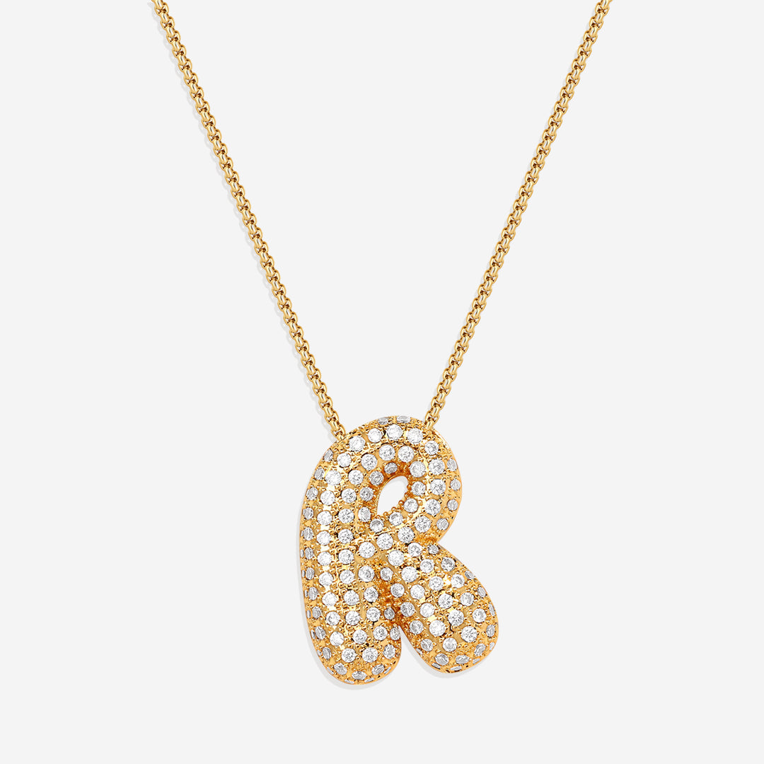 SILVER INITIAL PAVE RHINESTONE BUBBLE NECKLACE main image 1