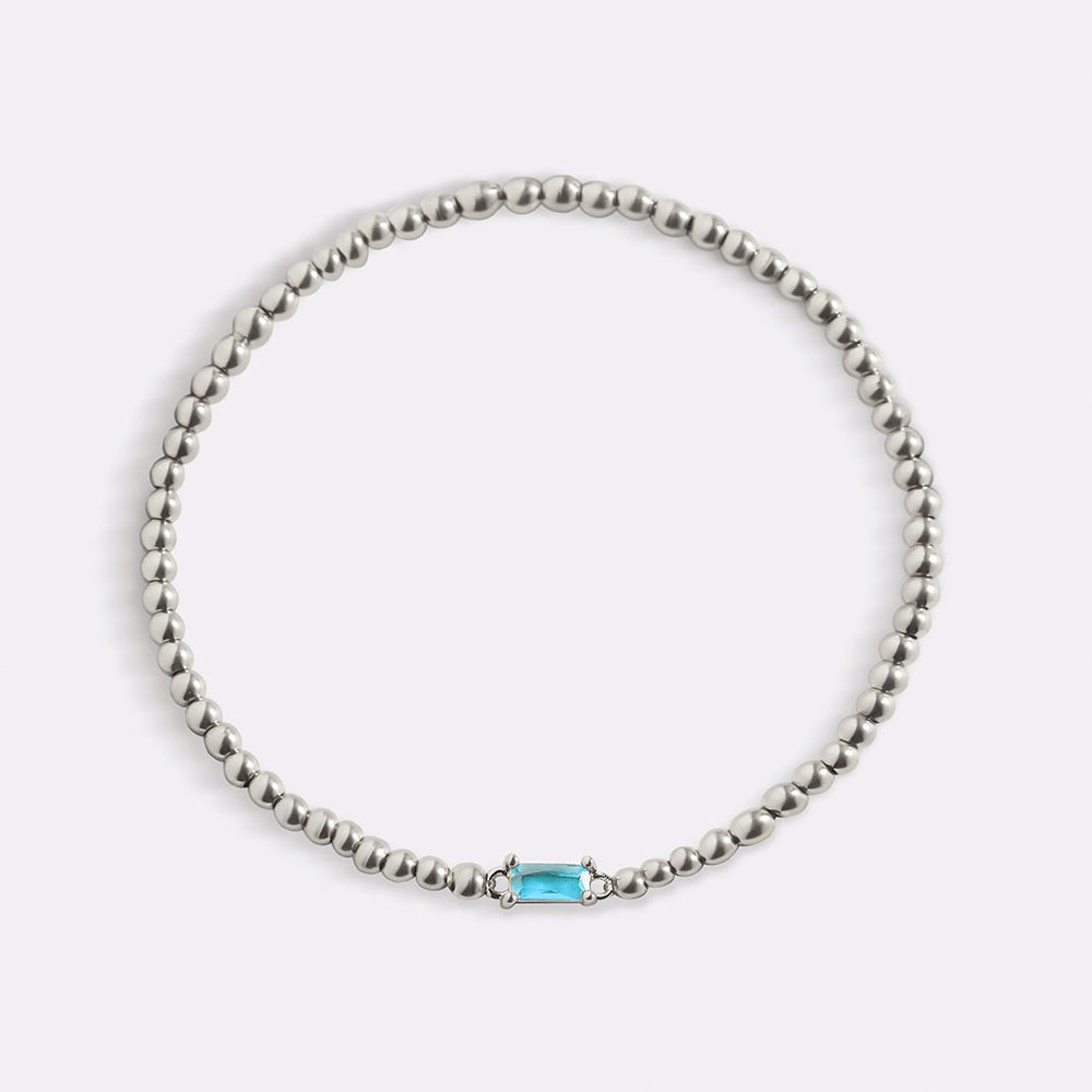 Sterling Silver Beaded Birthstone Bracelet - December Zircon / 7.5"