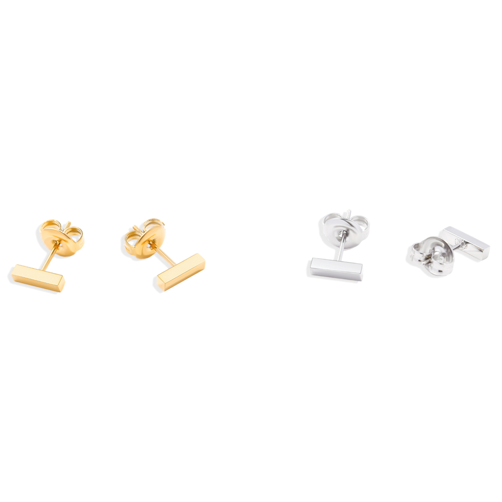 Dainty Bar Stud Earrings - Silver