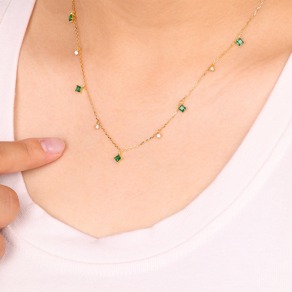 Princess-Cut Emerald Station Necklace - Default Title