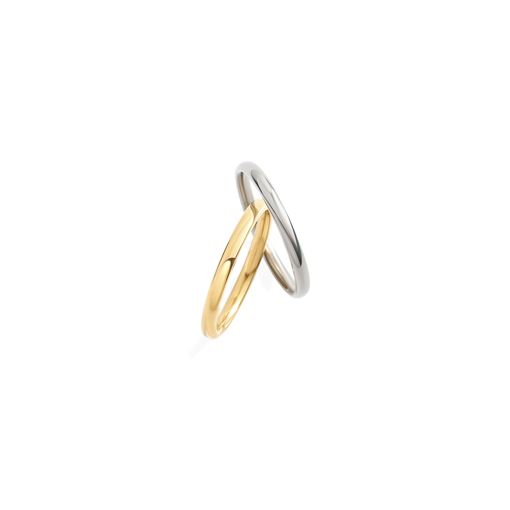 Two gold and silver rings on a white background