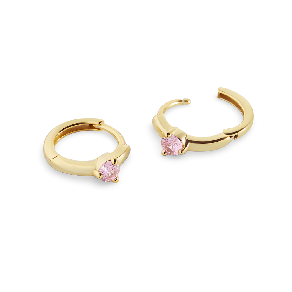 Solitaire Birthstone Huggie Hoop Earrings - 18k Gold Over Sterling Silver / January Garnet