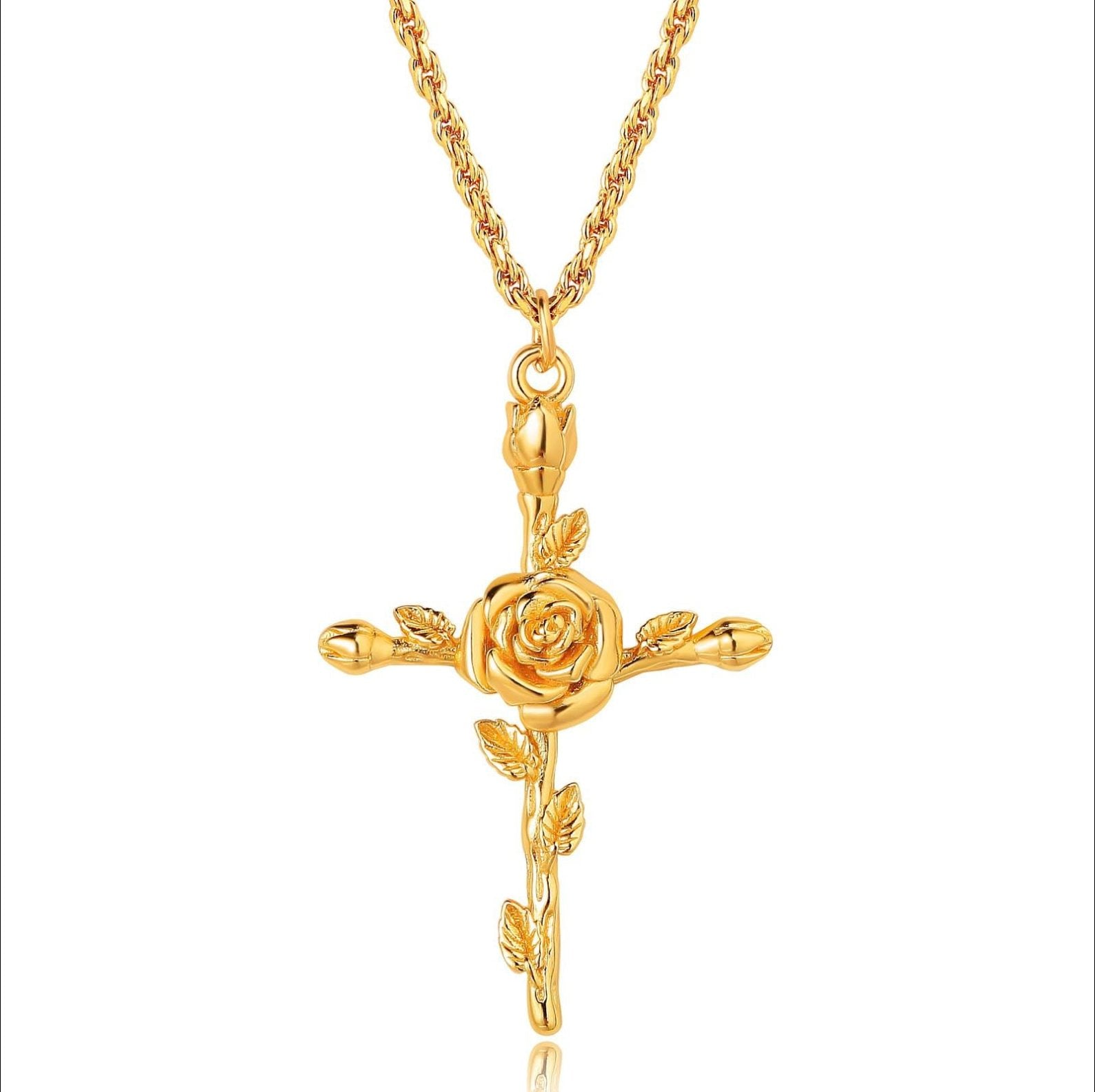 Floral Cross Pendant Necklace – Mint & Lily