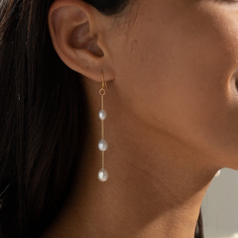 Freshwater Pearl Drop Earrings - 18k Gold Plated